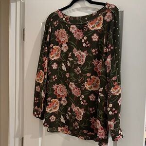 LOFT Floral Blouse in Green and Pink